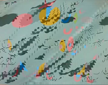 Vintage Abstract Painting On Canvas Signed Miro , Modern Art 20th Century.