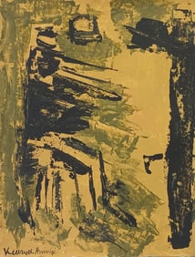 Vintage Abstract Painting On Canvas Signed Kenneth Armitage , Modern Art 20th Century.