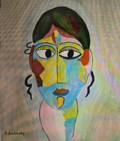 Vintage Abstract Painting on Canvas Signed Alekxey von Jawlensk