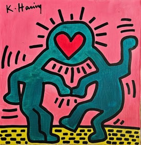 Signed K. Haring Abstract Expressionism Painting On Canvas