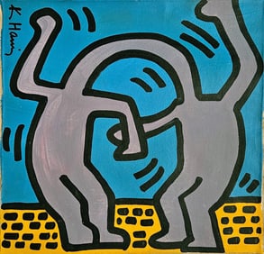 Vintage Abstract Canvas Signed K.Haring, Modern Art