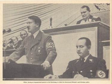 Vintage Newspaper Headline Adolf Hitler Speech1939 Germany WW2 Photo 9 G