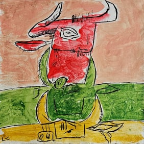 Vintage Abstract Painting Signed L-C (Le Corbusier) Modern Art