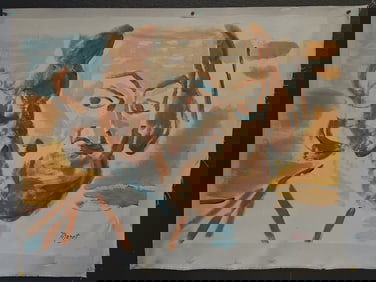 Signed Manet Abstract Painting On Canvas (Portrait)