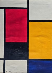 Signed Mondrian  Abstract Expressionism Painting On Canvas