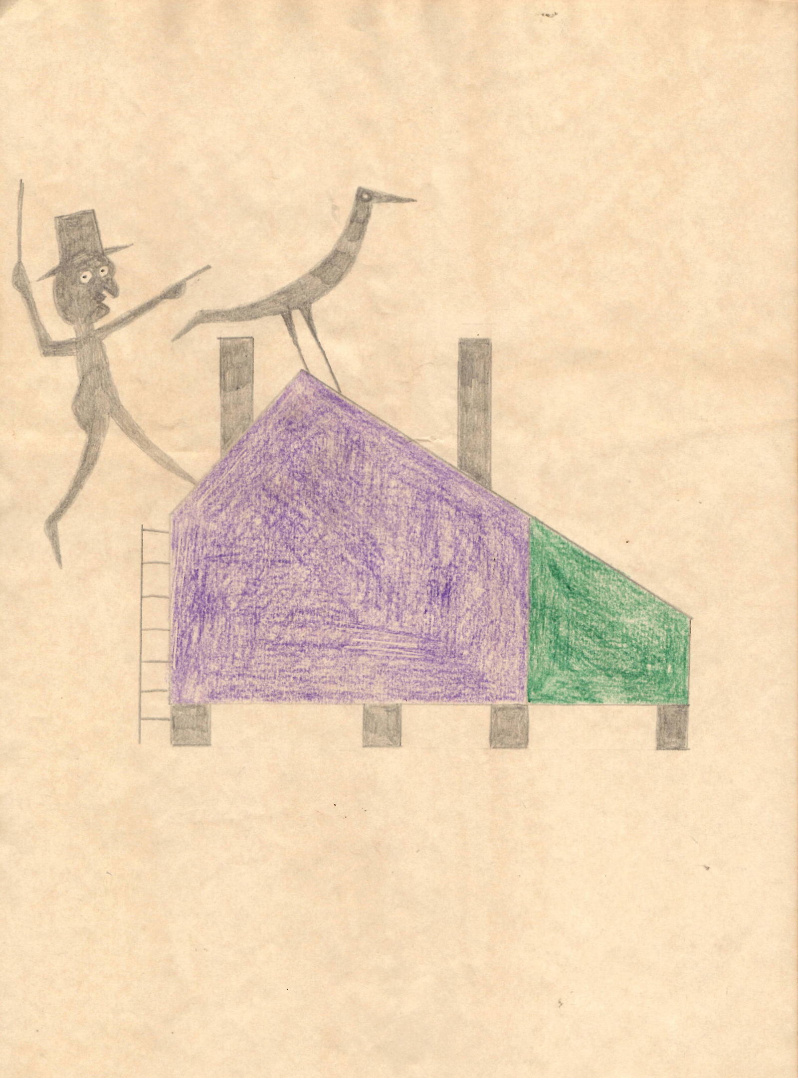 Bill Traylor Outsider Folk Art Painting on Paper: Bill Traylor Outsider Folk Art Painting on Paper.Approx Painting: 11 x 8 inches..This Lot has no established documentation. Therefore it is described in this catalog as in the manner of artist After ,