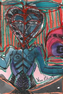 J Rivera New York Mixed Media Abstract Painting: J Rivera New York Mixed Media Abstract Painting. Approx Size: 6 x4 Inches. Good Condition.