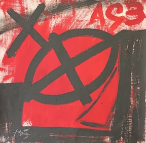 Vintage Abstract Painting Signed Tapies, Paris 1989 Modern Art, Modern Art