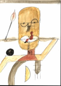 Rare Figure Painting  Mixed Media on Paper