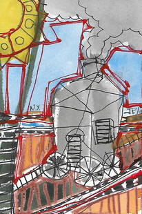 J Rivera New York Mixed Media Abstract Painting: J Rivera New York Mixed Media Abstract Painting. Approx Size: 6 x4 Inches. Good Condition.