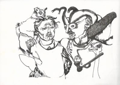 Original Rare Surrealism Hand Painting Ink