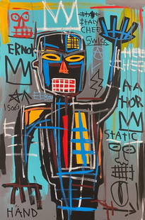 Rare Huge King Samo Hand Fits Basquiat Vintage Painting 36 x 24 in: Rare Huge Vintage 1982 Fits Basquiat “Empire” Painting. King Samo - Jean Michel Basquiat Large Painting Fits Basquiat 1982 Title : “Samo-Hand-Empire ”Size : 36 by 24 inches. Large Expr