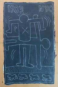 RARE HUGE Keith Haring -Art IN Transit- NYC Subway 1980’s Large Chalk drawing on Black Paper