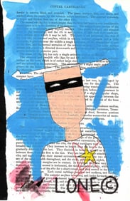 BASQUIAT; LONE RANGER NYC. Mixed Media on Gray's Anatomy Book Leaf.Embossed Stamp
