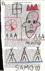 BASQUIAT; AAA NYC. Mixed Media on Gray's Anatomy Book Leaf.Embossed Stamp