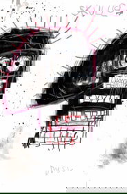 BASQUIAT  SKULL NYC. Mixed Media on Paper.Embossed Stamp