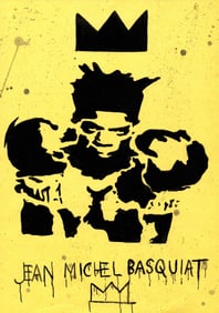 BASQUIAT  BOXING CROWN NYC. Mixed Media on Paper.Embossed Stamp