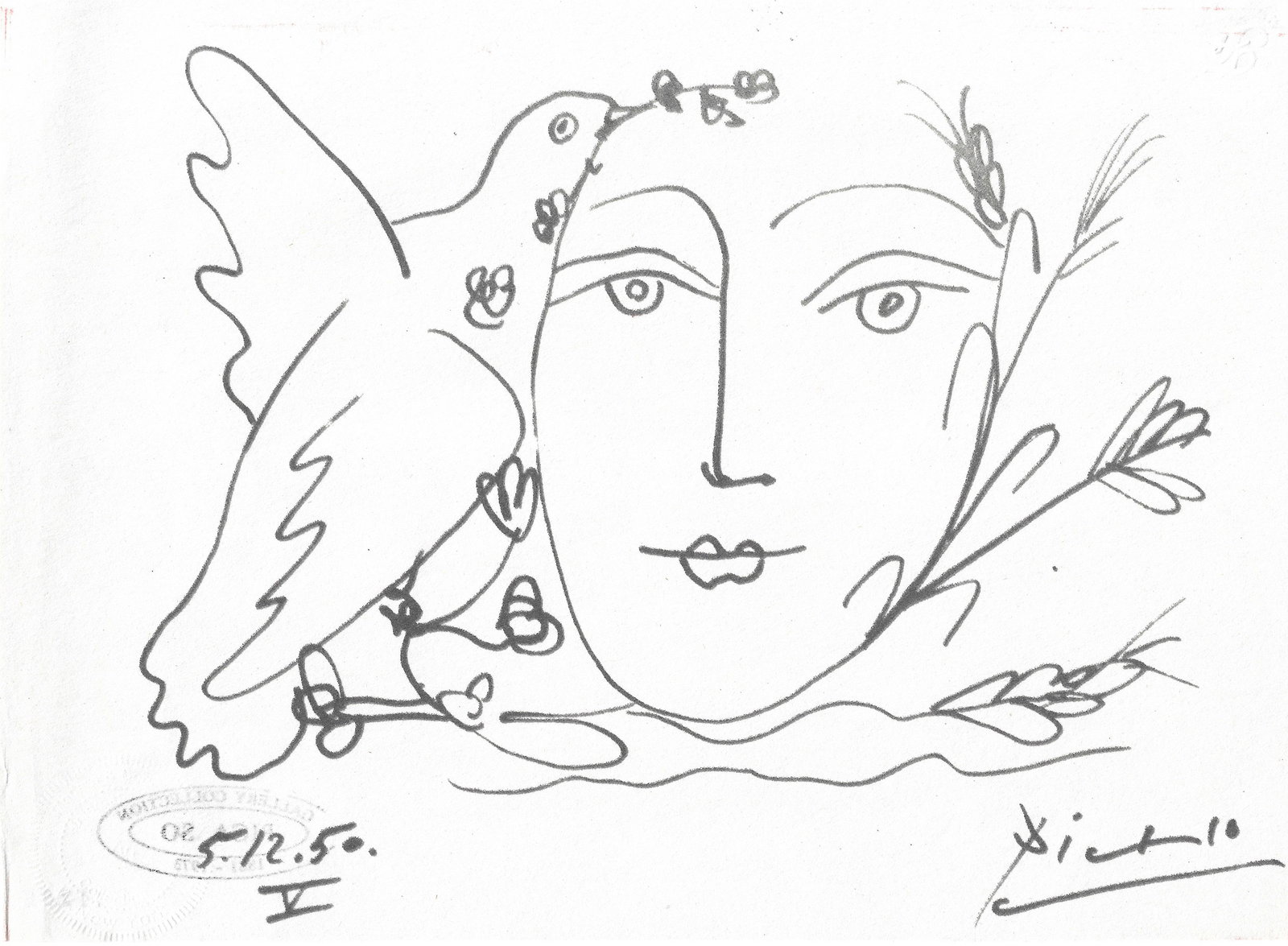 Pablo Picasso Fine Art drawing/print Ink on Paper.Embossed Stamp (1 of 2)