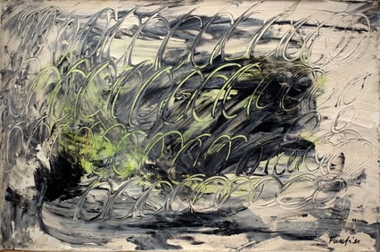 Vintage Abstract Canvas Signed Fautrier, Modern Art Painting 20th Century Painting