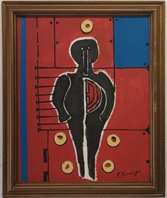 Abstract Painting on Masonite Signed R Tamayo