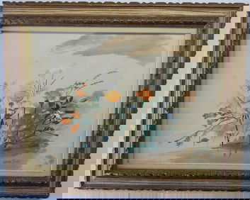 Floral Still Life Gouache Painting Signed