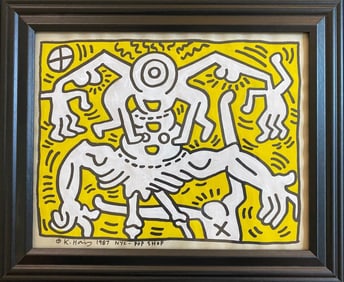 Keith Haring (Ame 1958-90) Mixed Media Painting on Paper. Pop Art Era.Pop Shop 87
