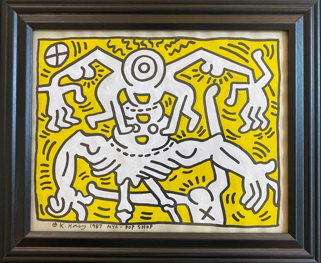 Keith Haring (Ame 1958-90) Mixed Media Painting on Paper. Pop Art Era.Pop Shop 87 (1 of 7)