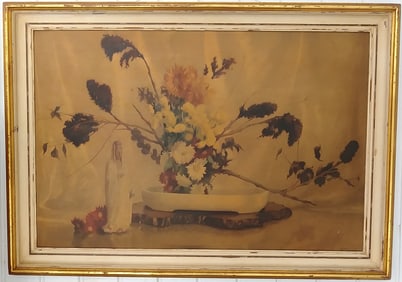 Asian Watercolor Vintage Lithograph Print On Thick Card