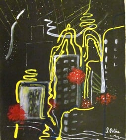 Vintage Abstract Canvas Signed Sigmar Polke , Modern Art 20th Century