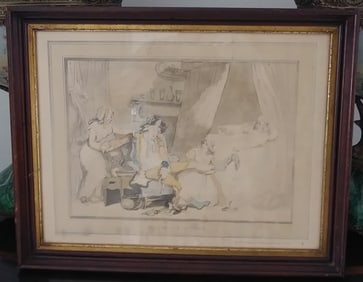 Antique Print under Glass Period Frame
