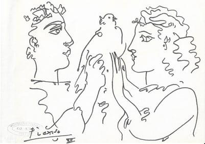 Pablo Picasso Fine Art drawing/print Ink on Paper.Embossed Stamp