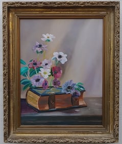 Vintage Still Life Flowers Oil Painting Artist Signed