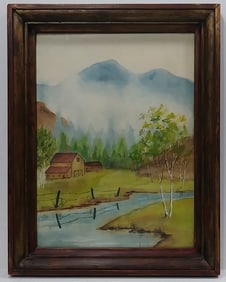 Vintage Original Landscape Watercolor Painting. Signed