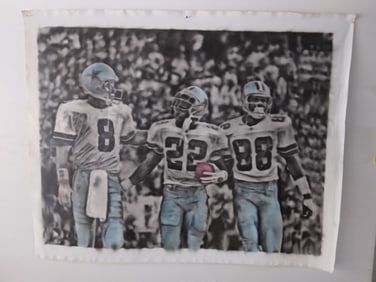 XL Huge Dallas Cowboy oil painting of Emmitt, Aikmen, and Irvin