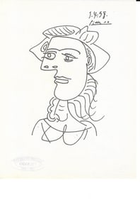 Pablo Picasso Fine Art drawing/print Ink on Paper.Embossed Stamp.`GALLERY COLLECTION PICASSO STAMP