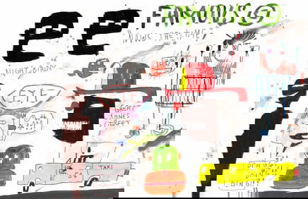 Jean-Michel Basquiat Expressionism Hand Painting Drawing on Cardboard