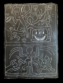 XL RARE Large Keith Haring Subway Chalk Drawing NYC 1980s