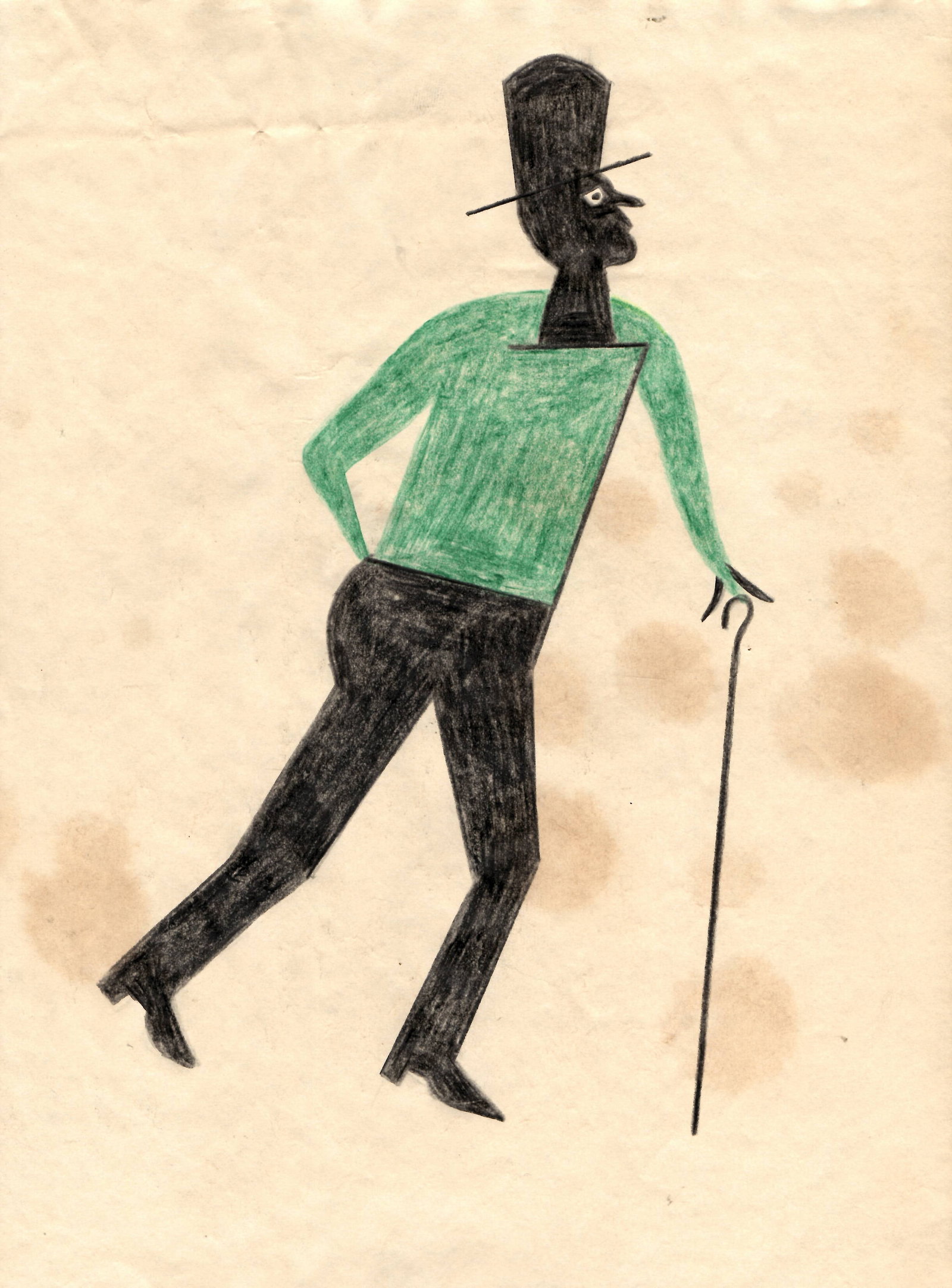 Bill Traylor Outsider Folk Art Painting on Paper: Bill Traylor Outsider Folk Art Painting on Paper.Approx Painting: 11 x 8 inches..This Lot has no established documentation. Therefore it is described in this catalog as in the manner of artist After ,