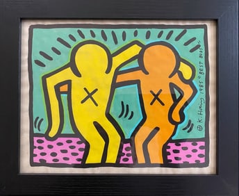 Keith Haring (Ame 1958-90) Mixed Media Painting on Paper. Pop Art Era.Pop Shop 85.