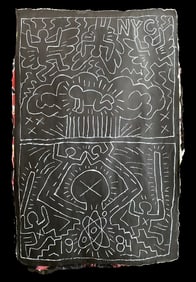 Art in Transit Keith Haring NYC Subway 1980’s Large Chalk Drawing on 55 by 35 Black Paper