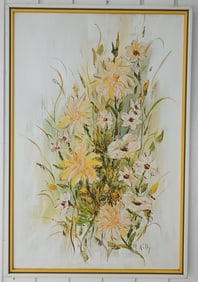 M. Kelly Vintage Still Life Flower Oil Painting on Canvas Framed (1973-79)