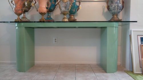 Long Light Green Formica Glass Top Sofa