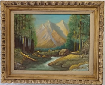 Mountain River Landscape Oil Painting on Canvas Vintage