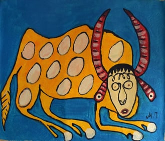 Vintage Abstract Painting Signed MP (Prymachenko)