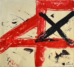 Vintage Abstract Canvas Signed Tapies, Modern Art