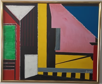 Signed Poliakoff Abstract Large Framed Painting on Canvas