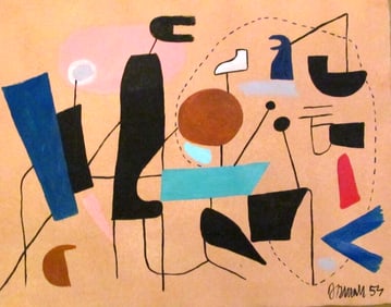 Vintage Abstract Painting Signed Willi Baumeister