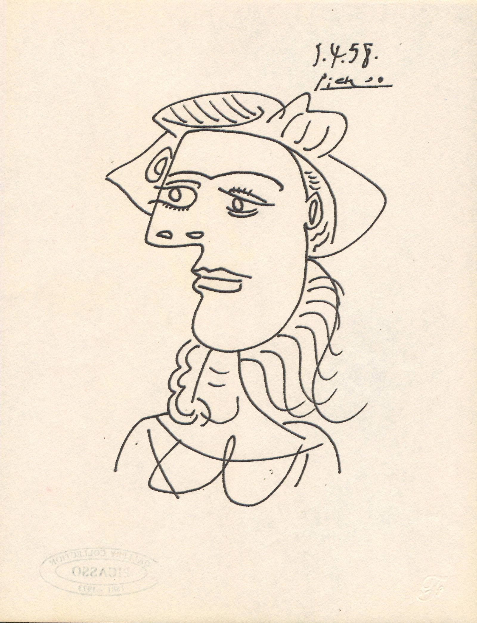 Pablo Picasso Fine Art drawing/print Ink on Paper.Embossed Stamp.GALLERY COLLECTION PICASSO STAMP (1 of 2)