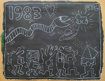 1983 Art in Transit Keith Haring NYC Subway Large Chalk Drawing on Paper.