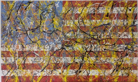 XXL Signed Max 1999 Abstract Flag Expressionism Painting On Canvas. Large Painting
